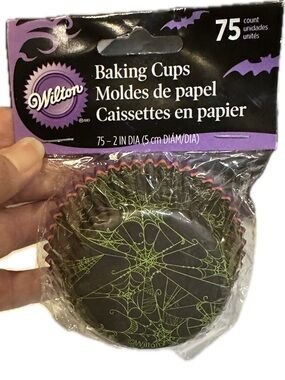 75 WILTON BAKING CUPS 2” DIA SPIDER HALLOWEEN SCARY CUPCAKE TREAT BLACK GREEN